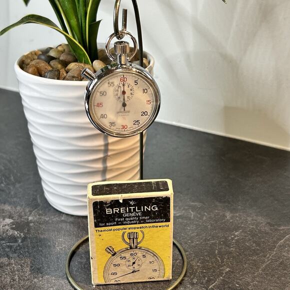 Vintage Breitling Geneve Pocket Stop Watch Wakmann 7 Jewel Swiss Made WORKS - Picture 7 of 11